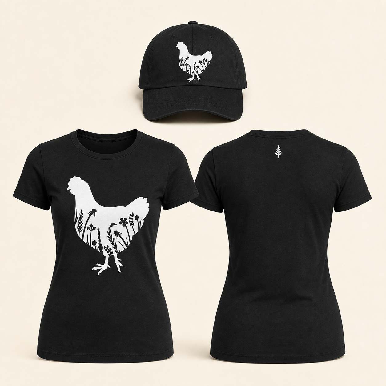 Women’s Botanical Chicken Silhouette Graphic T-Shirt