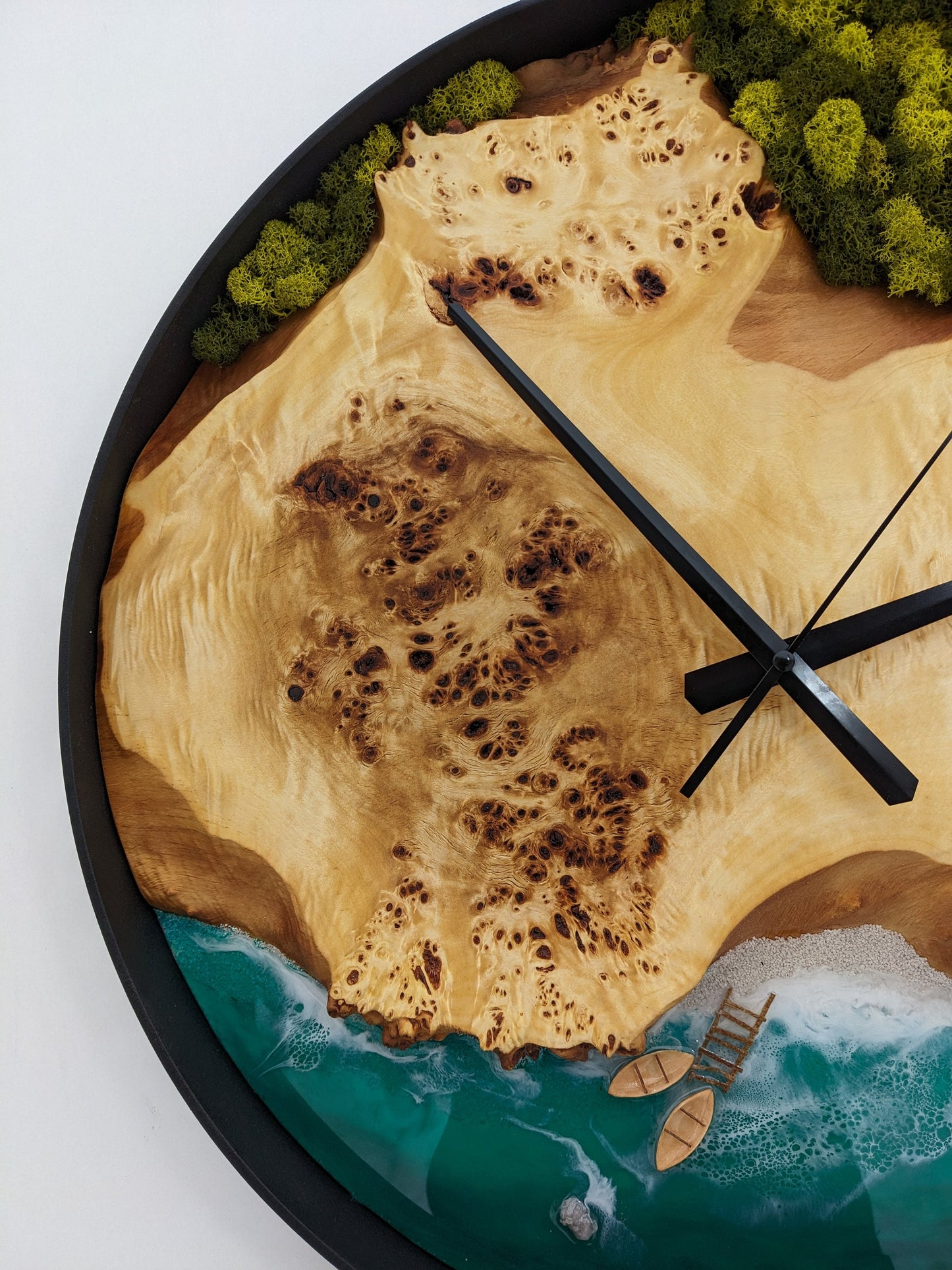 Scandinavian Moss Wall Clock: Resin Wood Art, Handmade Wooden Clock (20'')