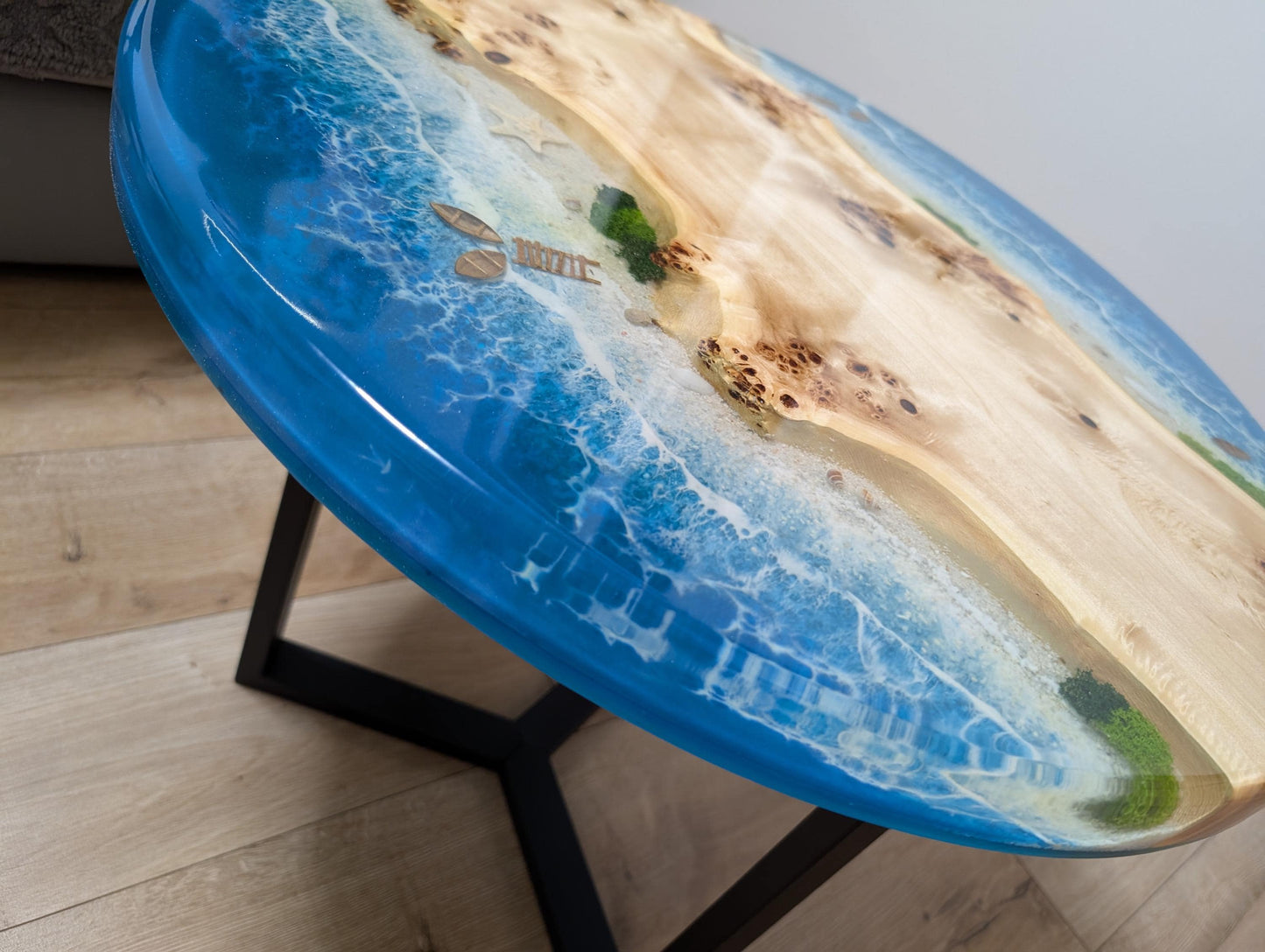 Handmade Epoxy Resin Coffee Table: Ocean Design, Metal Legs