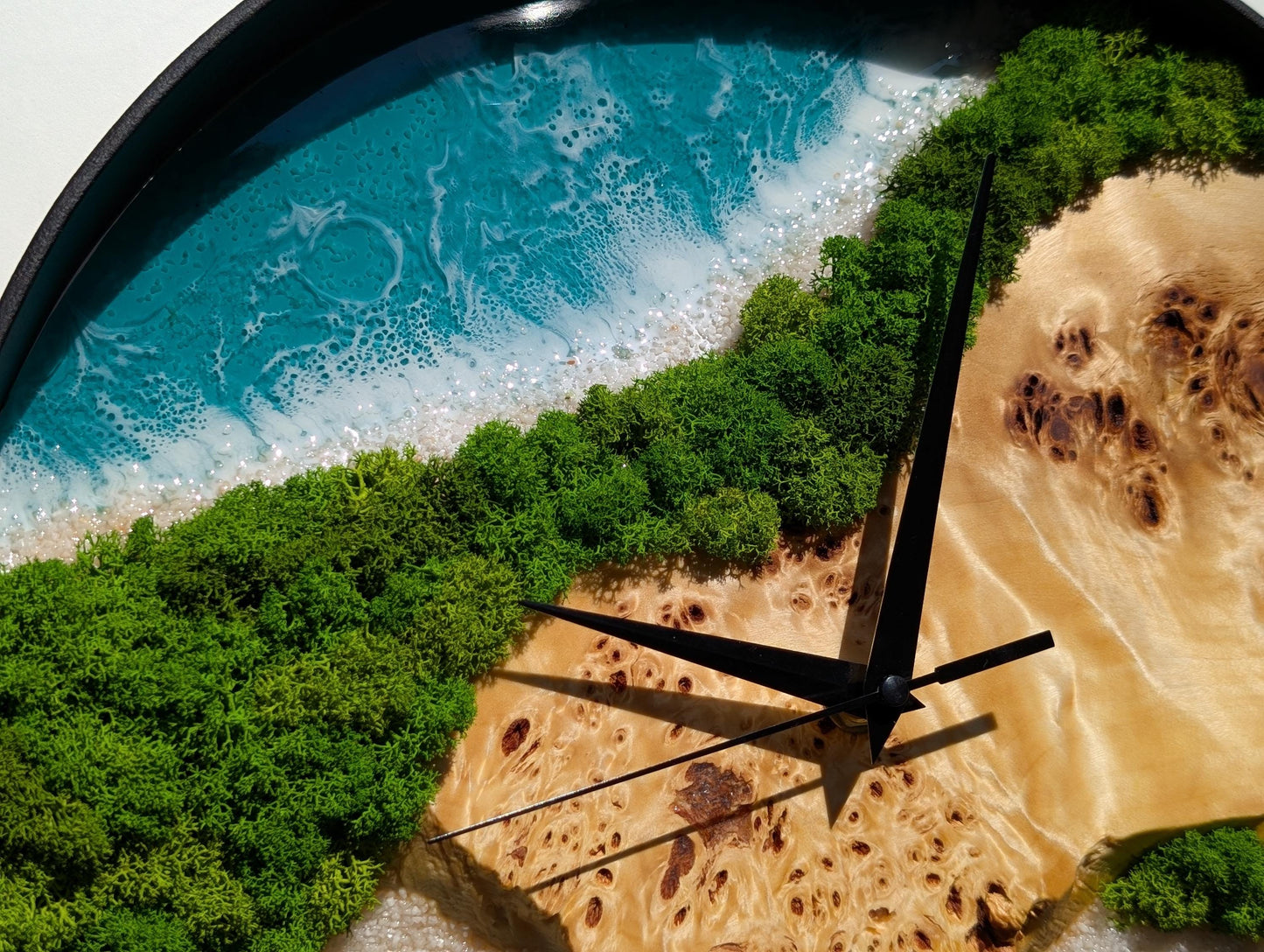 Ocean Resin Wall Clock: Beachy Coastal Decor with Moss & Boat