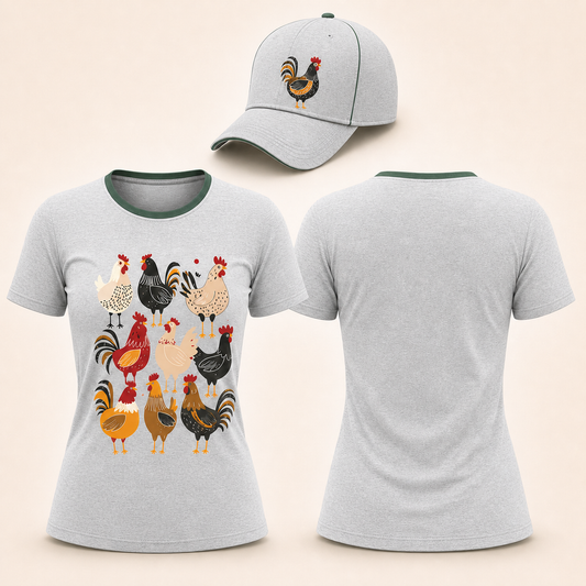 Colorful Chicken Shirt for Women – Farm Rooster - Tshirt
