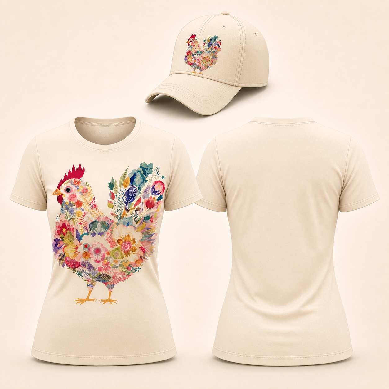 Floral Chicken Shirt for Women – Colorful Botanical - Tshirt