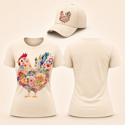 Floral Chicken Shirt for Women – Colorful Botanical - Tshirt