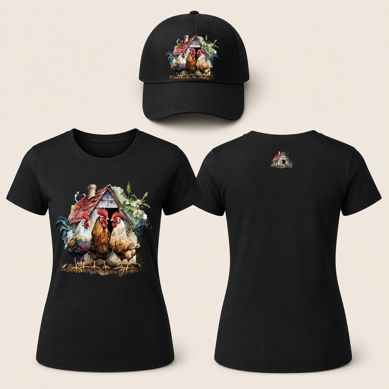 Rustic Farmhouse Chicken Trio Women’s T-Shirt
