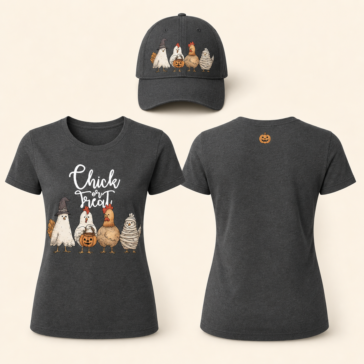 Women’s Chick or Treat Halloween Chicken Graphic T-Shirt