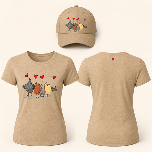 Women’s Chicken Family with Hearts Graphic T-Shirt