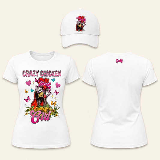 Women’s Crazy Chicken Girl Floral Graphic T-Shirt