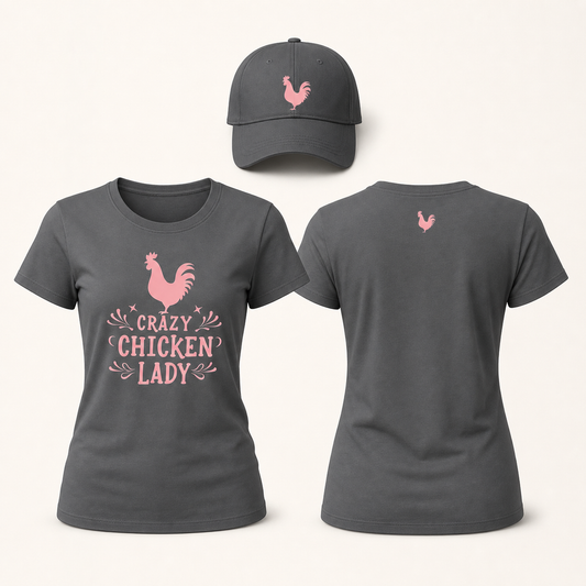 Women’s Crazy Chicken Lady Rooster Graphic T-Shirt