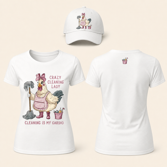 Women’s Crazy Cleaning Lady Chicken Graphic T-Shirt
