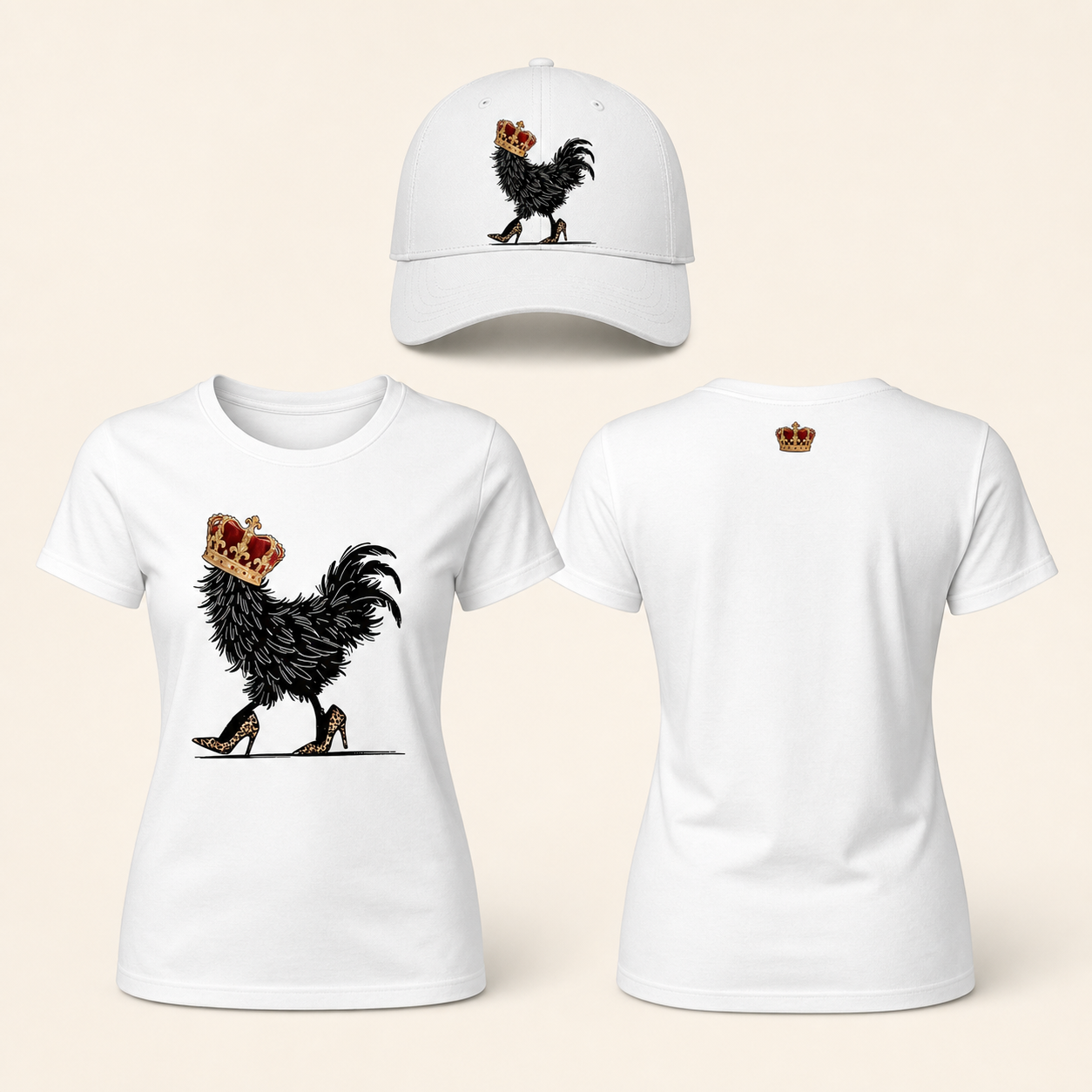 Women’s Crowned Chicken in High Heels Graphic T-Shirt