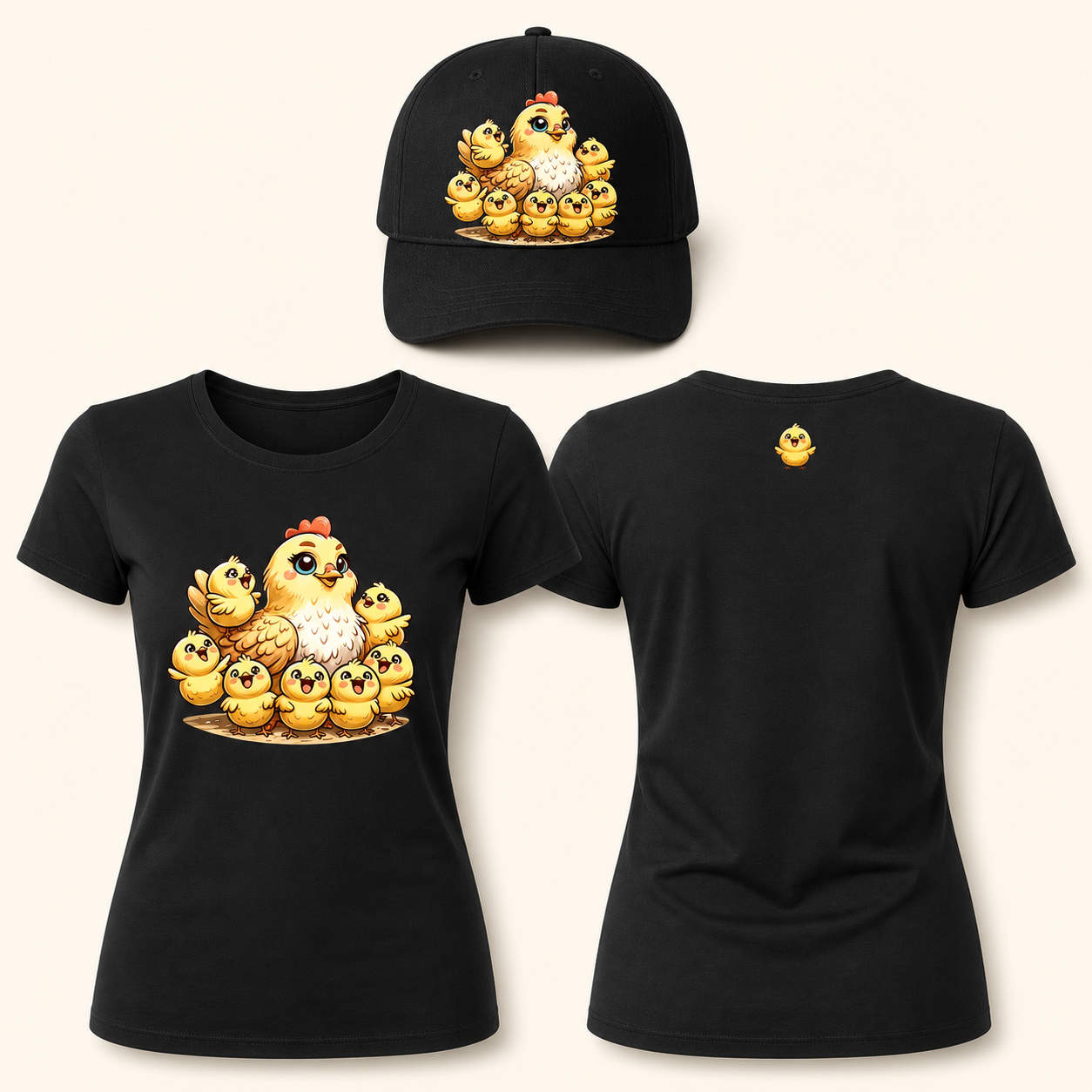 Women’s Cute Mother Hen and Chicks Graphic T-Shirt