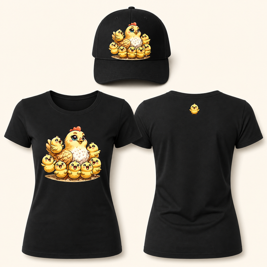 Women’s Cute Mother Hen and Chicks Graphic T-Shirt