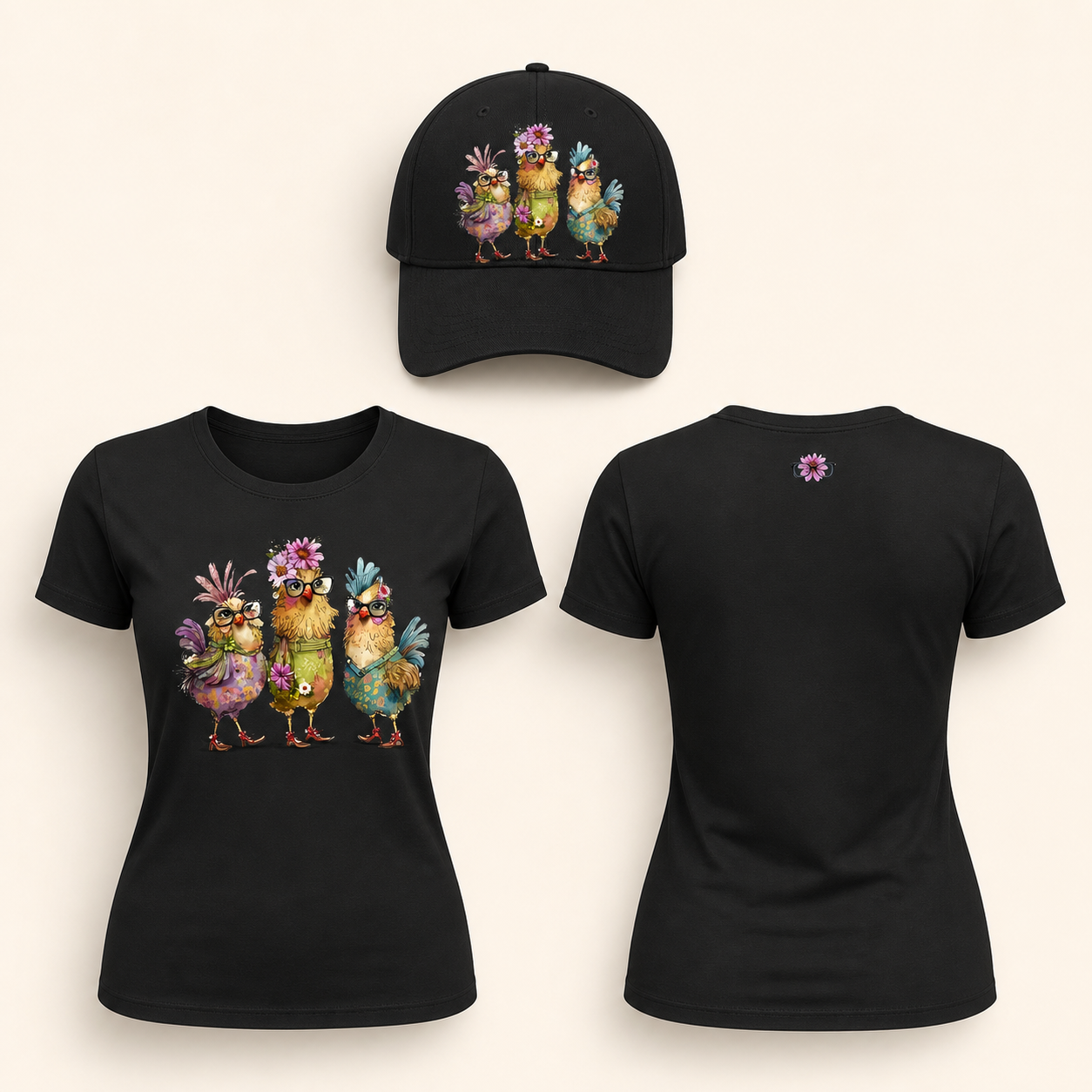 Women’s Fashionable Chicken Friends Graphic T-Shirt