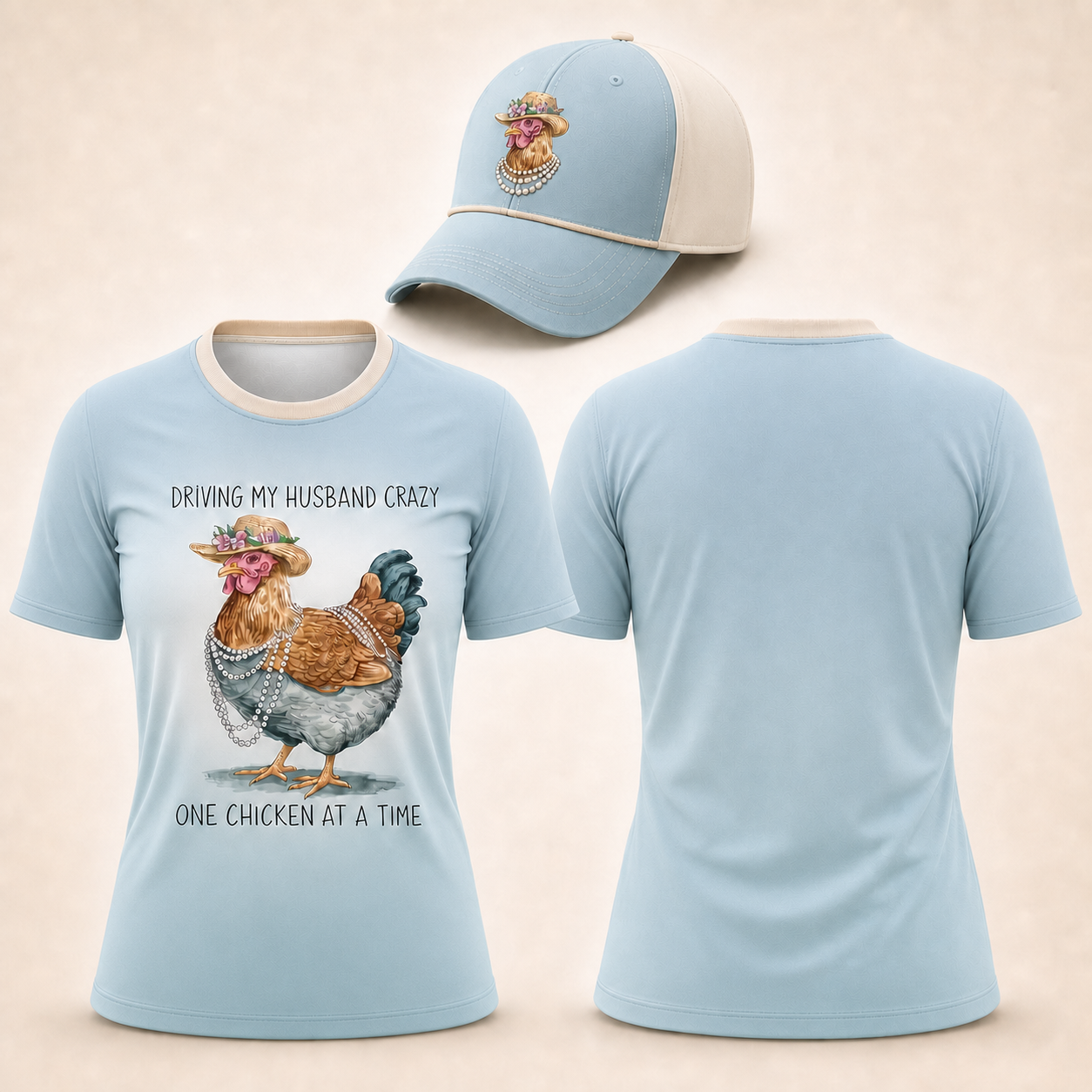 Women's Funny Drive My Husband Crazy Chicken Print T-Shirt