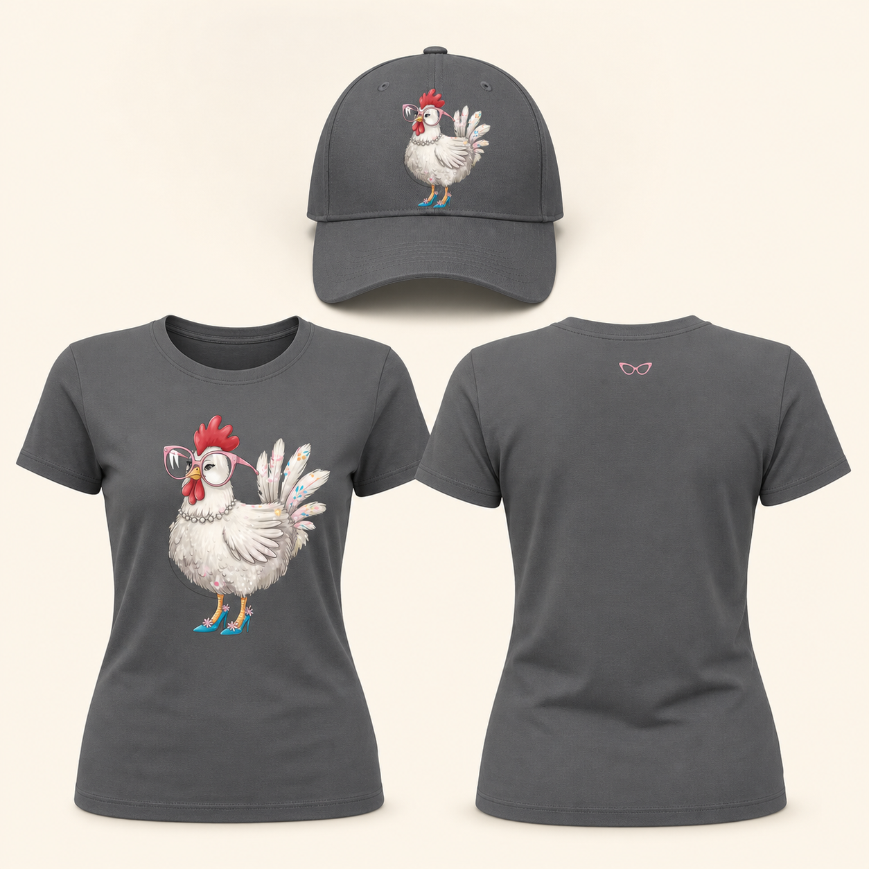 Women’s Glamorous Chicken Glasses and High Heels Graphic T-Shirt