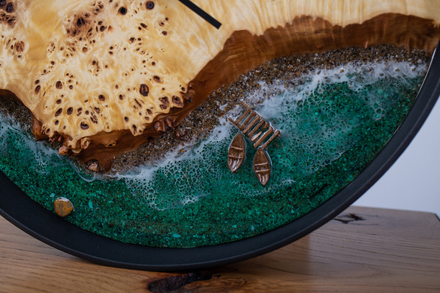Wooden Wall Clock with Moss, Green Moss Scandinavian Home Decor, Resin Wood Art