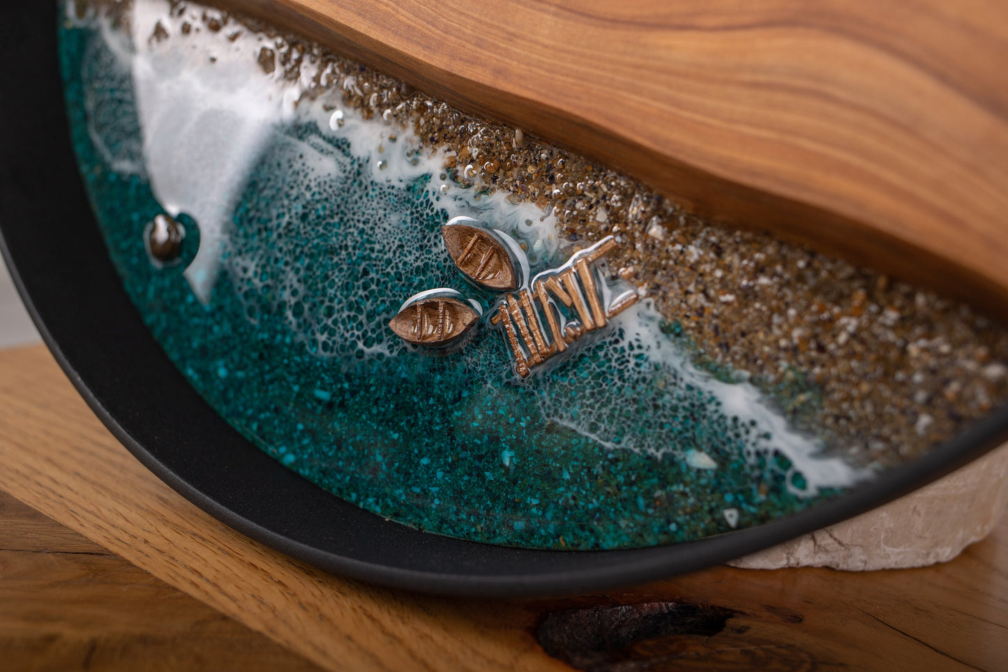 Moss & Epoxy Resin Wooden Wall Clock: Beach Wave Decor