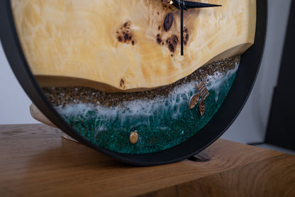Handmade Wooden Wall Clock: Beach Wave Moss Decor (14")