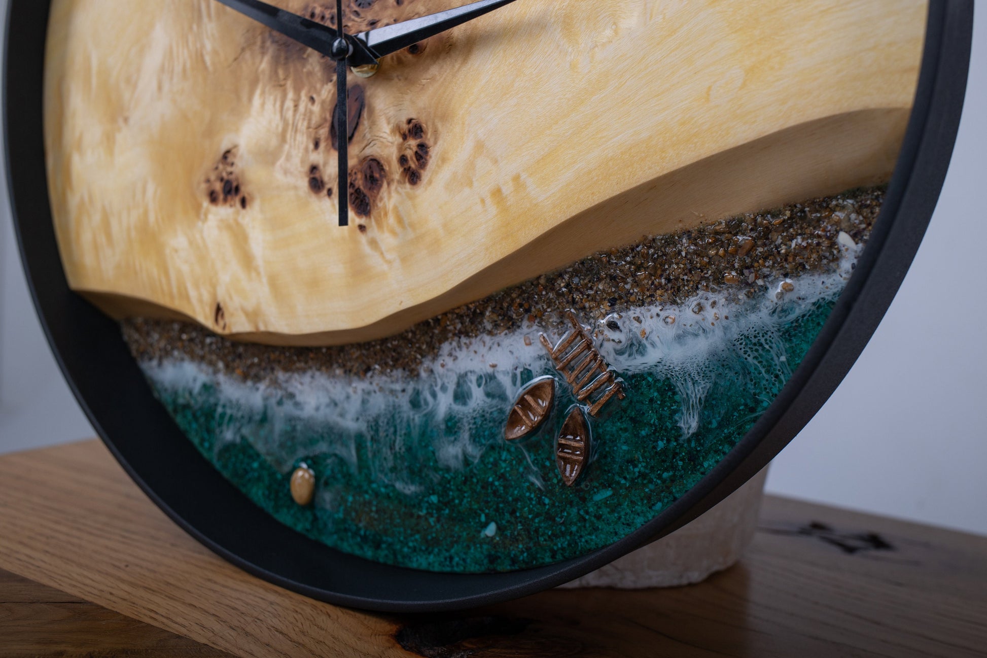 Handmade Wooden Wall Clock: Beach Wave Moss Decor (14")