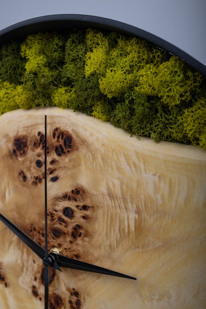 Handmade Wooden Wall Clock: Beach Wave Moss Decor (14")