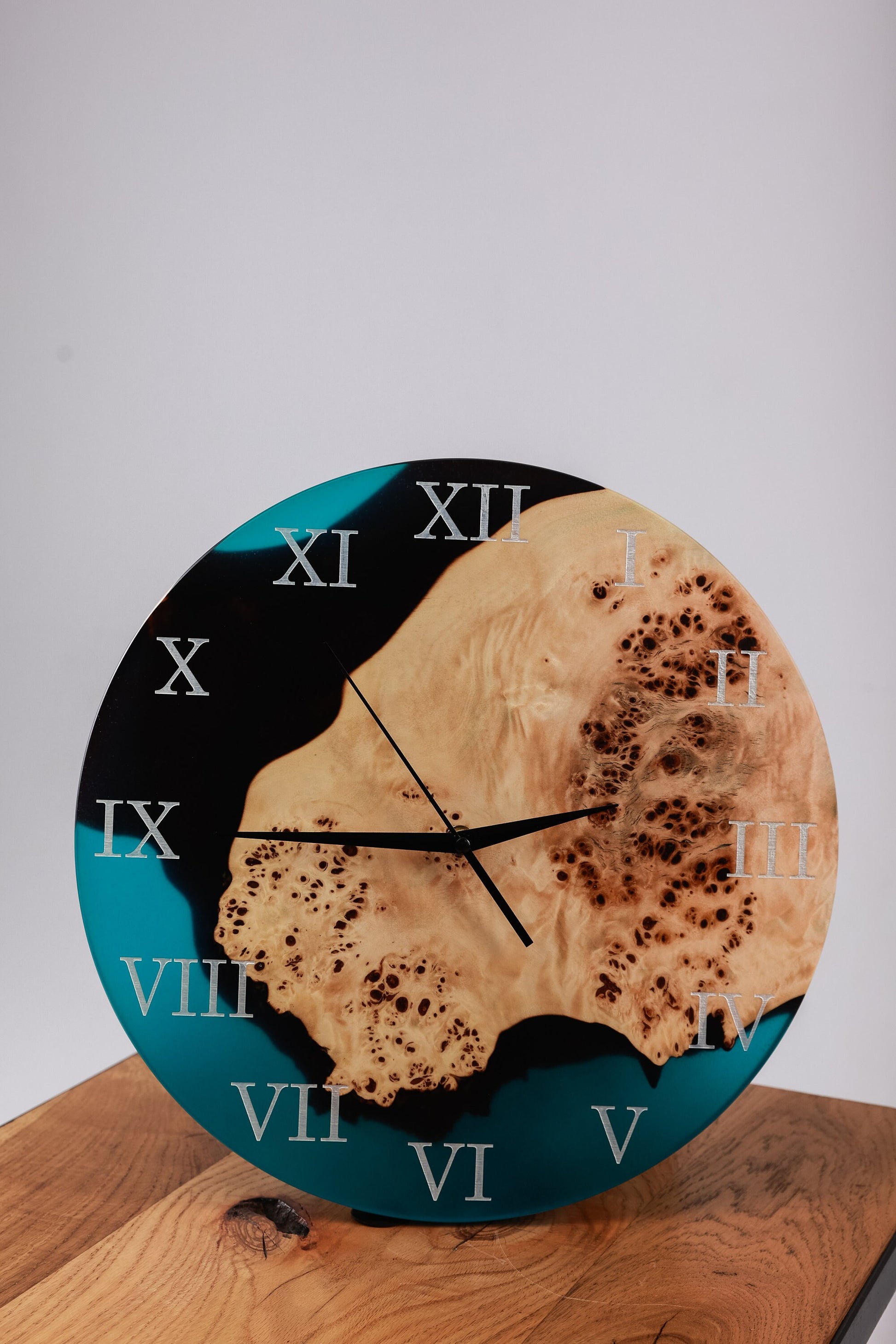 Handcrafted Blue Poplar Live Edge Wall Clock with Resin