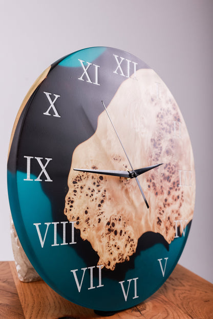 Handcrafted Blue Poplar Live Edge Wall Clock with Resin