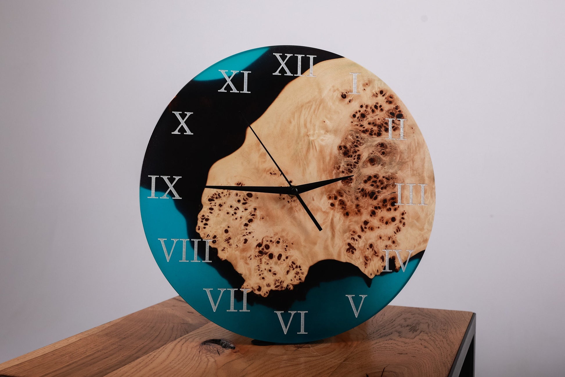 Handcrafted Blue Poplar Live Edge Wall Clock with Resin
