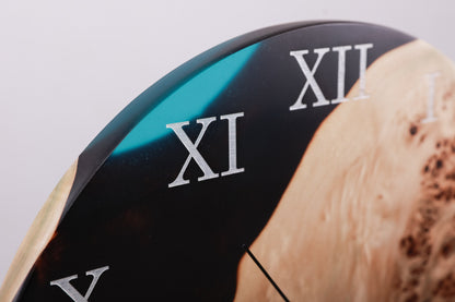Handcrafted Blue Poplar Live Edge Wall Clock with Resin