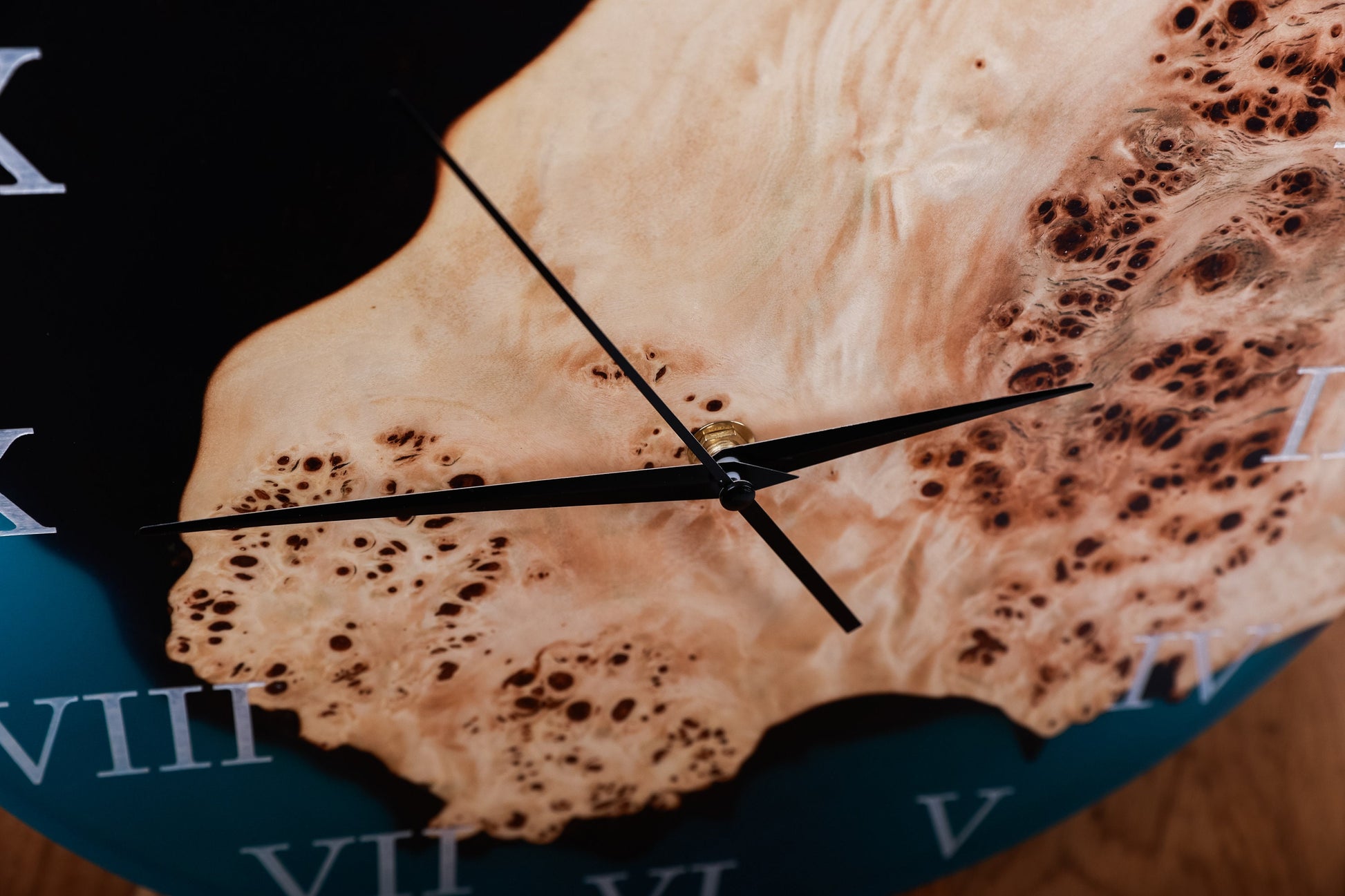 Handcrafted Blue Poplar Live Edge Wall Clock with Resin