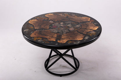 Floral Epoxy Resin Black Walnut Coffee Table with Live Edge for Dining Room
