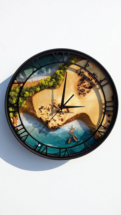 Moss Wood Wall Clock: Epoxy Resin & Preserved Moss Art