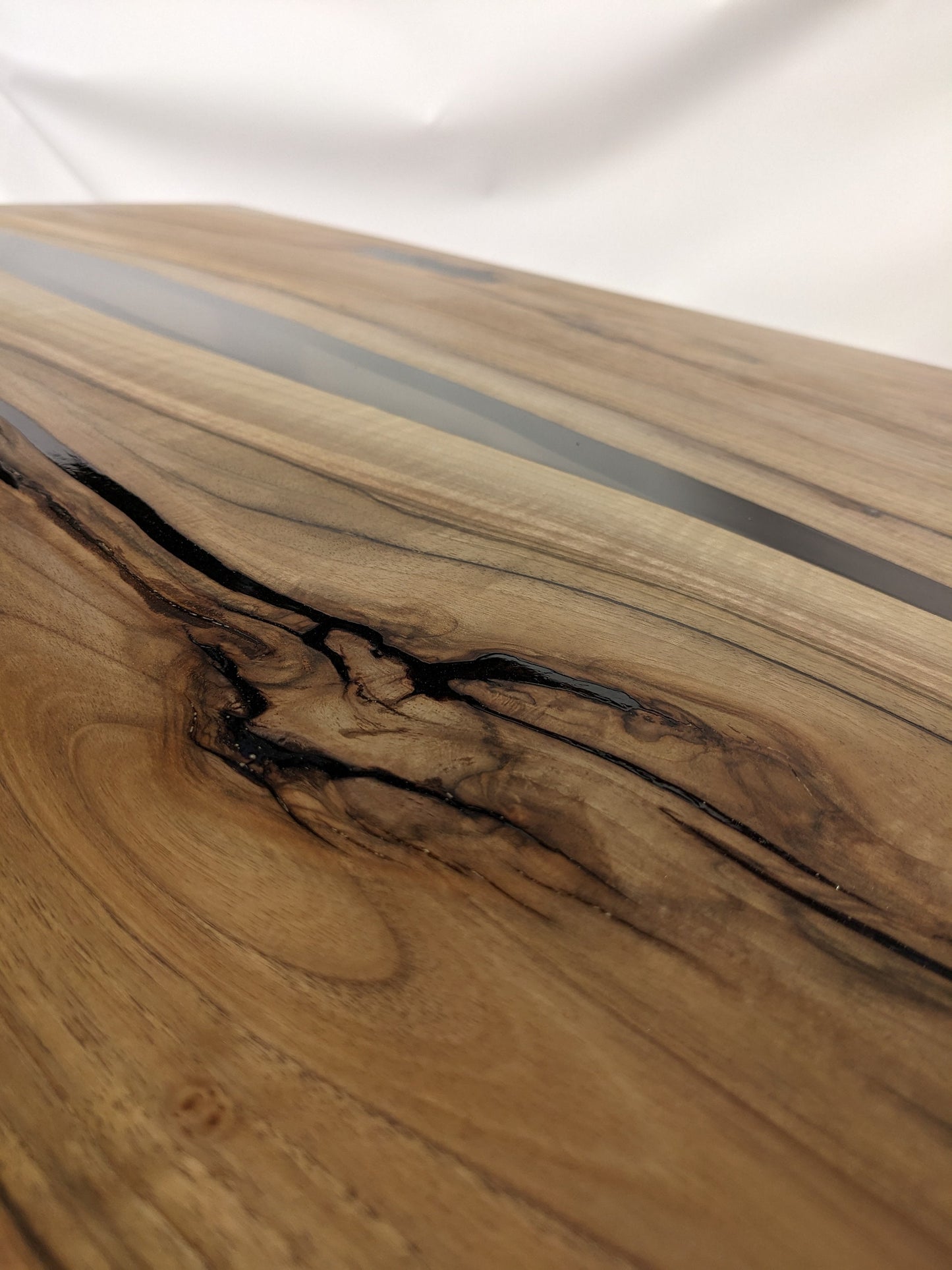 Walnut Wood Epoxy Dining Table: Black Resin River Table