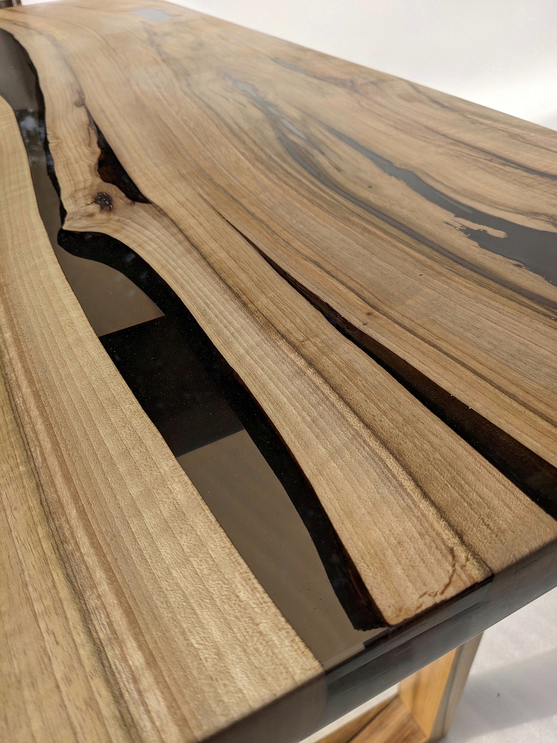 Walnut Wood Epoxy Dining Table: Black Resin River Table