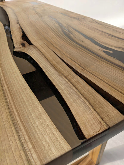Walnut Wood Epoxy Dining Table: Black Resin River Table