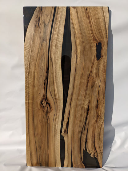 Walnut Wood Epoxy Dining Table: Black Resin River Table
