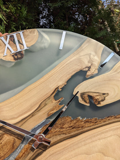 Handmade Walnut Wall Clock: Modern Epoxy Resin, Silent Movement