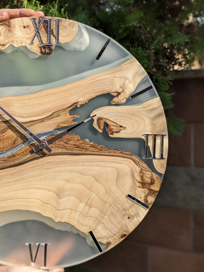 Handmade Walnut Wall Clock: Modern Epoxy Resin, Silent Movement
