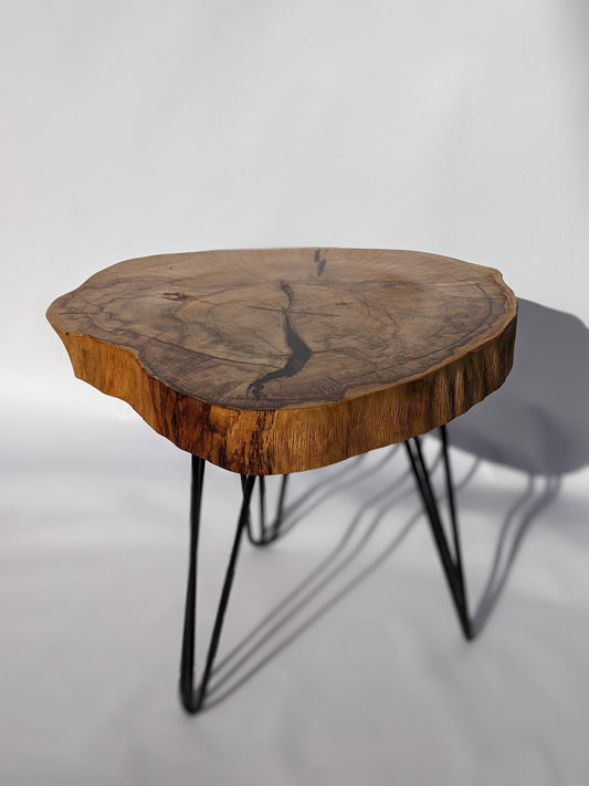 Handmade Wood Slice Coffee Table: Black Epoxy Resin Inlay, Metal Legs