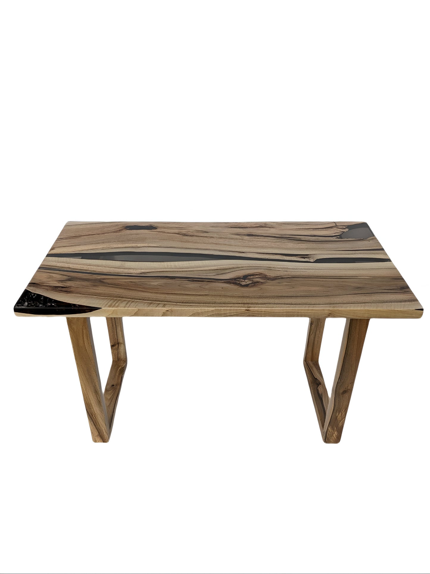 Walnut Wood Epoxy Dining Table: Black Resin River Table