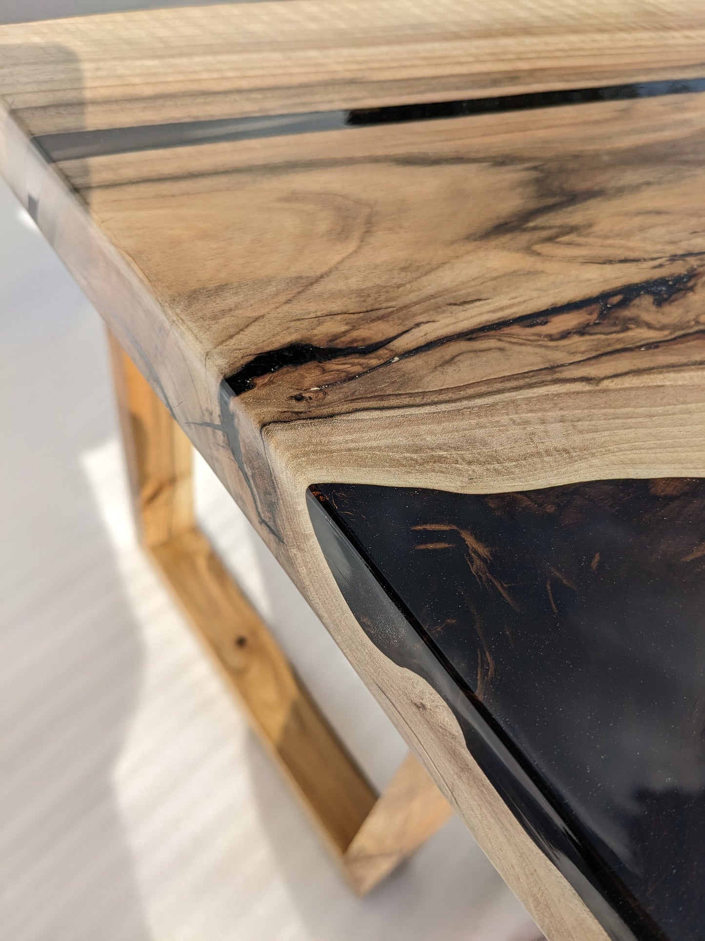 Walnut Wood Epoxy Dining Table: Black Resin River Table