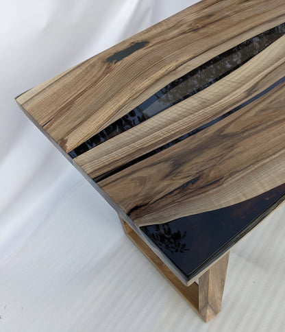 Walnut Wood Epoxy Dining Table: Black Resin River Table