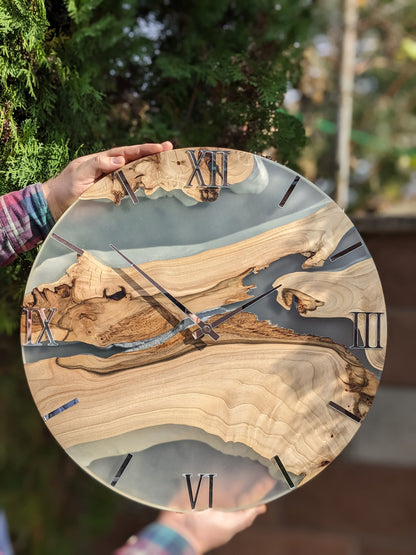 Handmade Walnut Wall Clock: Modern Epoxy Resin, Silent Movement