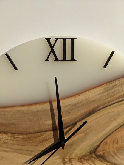 Walnut Wood Resin Clock: Silent White Epoxy Wall Decor