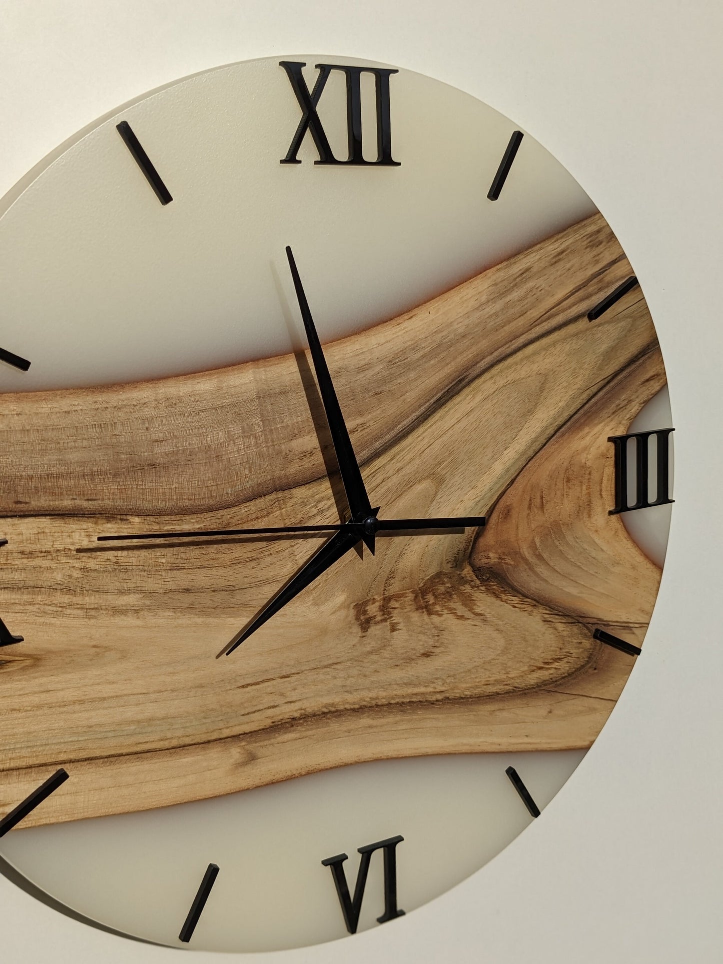 Walnut Wood Resin Clock: Silent White Epoxy Wall Decor