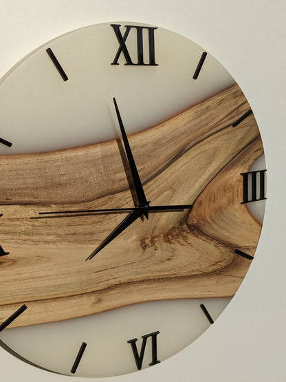 Walnut Wood Resin Clock: Silent White Epoxy Wall Decor