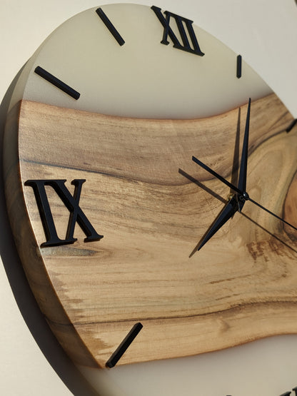 Walnut Wood Resin Clock: Silent White Epoxy Wall Decor
