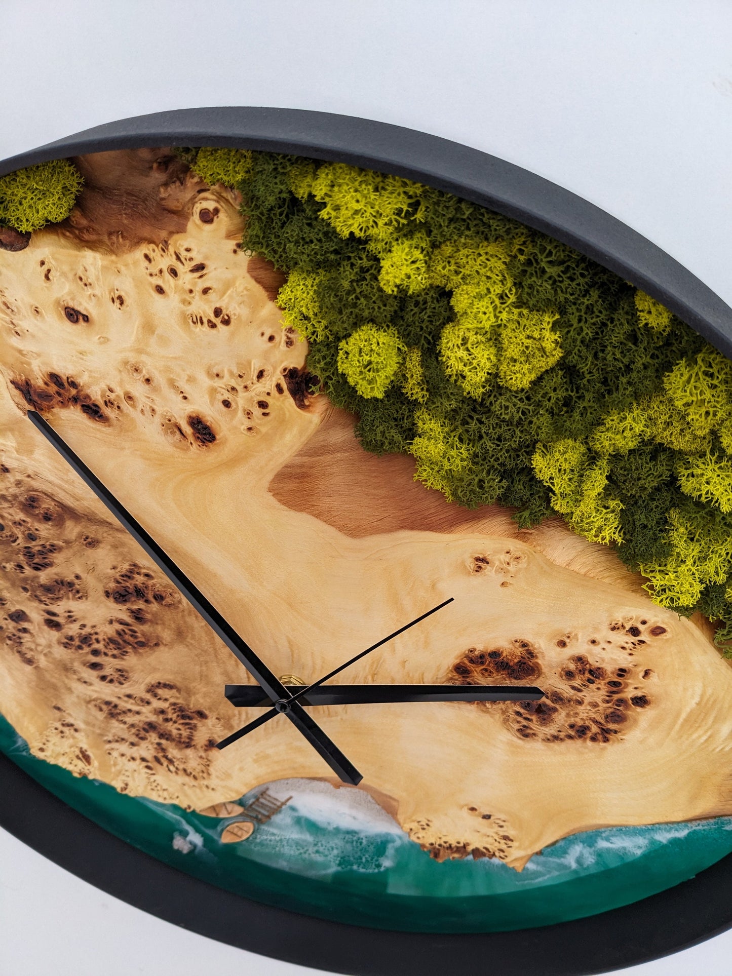 Scandinavian Moss Wall Clock: Resin Wood Art, Handmade Wooden Clock (20'')