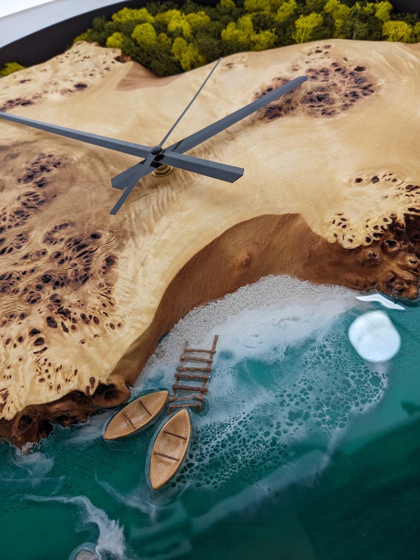 Scandinavian Moss Wall Clock: Resin Wood Art, Handmade Wooden Clock (20'')