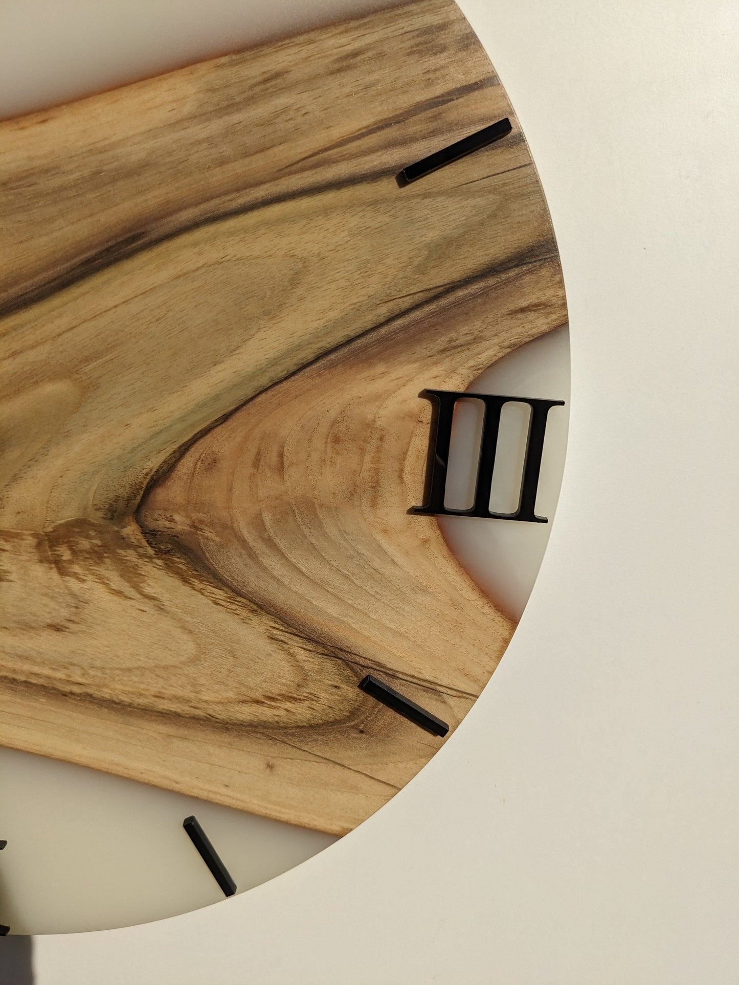 Walnut Wood Resin Clock: Silent White Epoxy Wall Decor