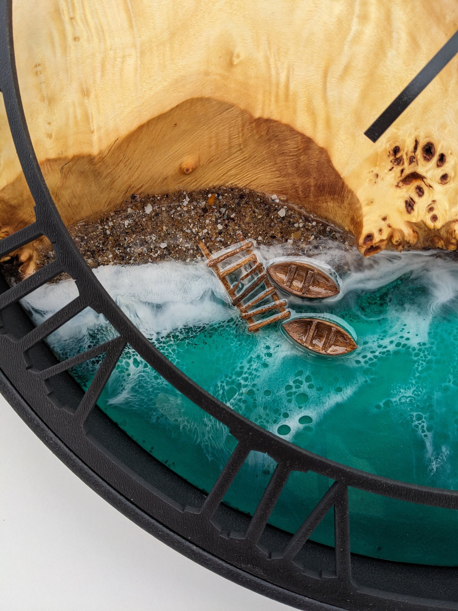 Epoxy Resin Ocean Wall Clock: Wood & Moss Decor (14")